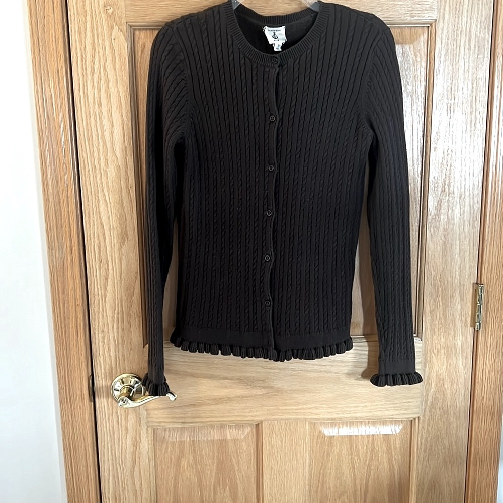 Lands End Kids - Beautiful Brown Ruffle Trimmed Cardigan Sweater - Size 14XL